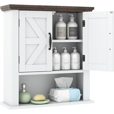 CostwayArmoire à Pharmacie avec Portes Armoire Murale de Salle de Bain Style Ferme avec Étagère Réglable et Compartiment de Rangement Ouvert Blanc - Publicité CostwayArmoire à Pharmacie avec Portes Armoire Murale de Salle de Bain Style Ferme avec Étagère Réglable et Compartiment de Rangement Ouvert Blanc - Publicité