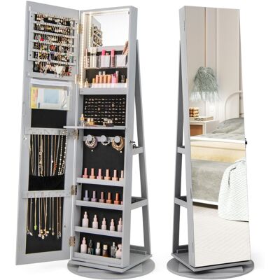 CostwayArmoire à Bijoux Pivotante à 360°avec Lumières LED 3 Couleurs Miroir Pleine Longueur et Étagère 3 Niveaux en Arrière Gris - Publicité CostwayArmoire à Bijoux Pivotante à 360°avec Lumières LED 3 Couleurs Miroir Pleine Longueur et Étagère 3 Niveaux en Arrière Gris - Publicité