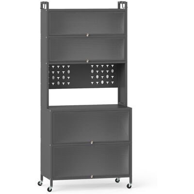CostwayArmoire de Cuisine à 6 Niveaux Buffet avec Huches Portes Battantes Plan de Travail pour Micro-ondes Panneau Perforé avec Crochets Gris - Publicité CostwayArmoire de Cuisine à 6 Niveaux Buffet avec Huches Portes Battantes Plan de Travail pour Micro-ondes Panneau Perforé avec Crochets Gris - Publicité