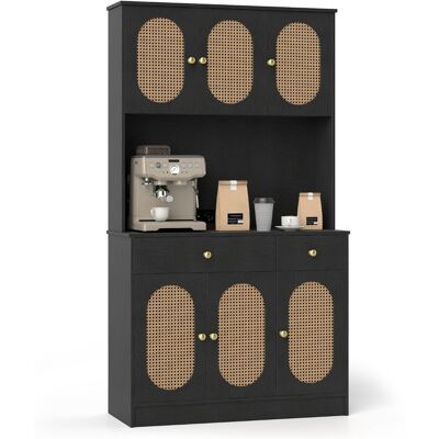 CostwayArmoire de Rangement Buffet avec Vitrine Station de Recharge 6 Portes en Rotin 2 Tiroirs 4 Étagères Réglables Buffet Bohème Noir - Publicité CostwayArmoire de Rangement Buffet avec Vitrine Station de Recharge 6 Portes en Rotin 2 Tiroirs 4 Étagères Réglables Buffet Bohème Noir - Publicité