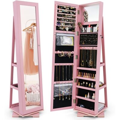 CostwayArmoire à Bijoux Pivotante à 360 Degrés avec Grand Miroir Psyché et Etagère de Rangement à L Arrière Rose - Publicité CostwayArmoire à Bijoux Pivotante à 360 Degrés avec Grand Miroir Psyché et Etagère de Rangement à L Arrière Rose - Publicité