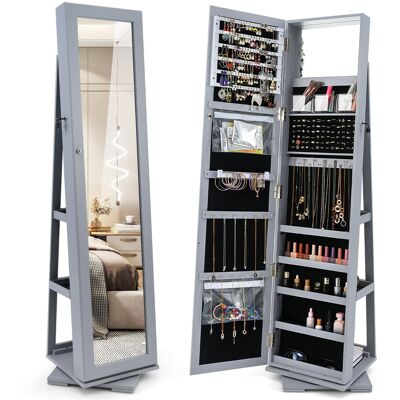 CostwayArmoire à Bijoux Pivotante à 360 Degrés avec Grand Miroir Psyché et Etagère de Rangement à L Arrière Gris - Publicité CostwayArmoire à Bijoux Pivotante à 360 Degrés avec Grand Miroir Psyché et Etagère de Rangement à L Arrière Gris - Publicité