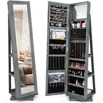 CostwayArmoire à Bijoux Pivotante à 360 Degrés avec Grand Miroir Psyché et Etagère de Rangement à L Arrière Gris Foncé - Publicité CostwayArmoire à Bijoux Pivotante à 360 Degrés avec Grand Miroir Psyché et Etagère de Rangement à L Arrière Gris Foncé - Publicité