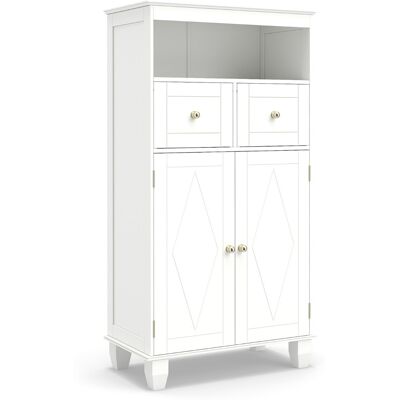 CostwayArmoire de Rangement sur Pied pour Salle de Bain Organiseur de Rangement Moderne avec Portes Étagères Tiroirs et Pieds en Pin Massif Blanc - Publicité CostwayArmoire de Rangement sur Pied pour Salle de Bain Organiseur de Rangement Moderne avec Portes Étagères Tiroirs et Pieds en Pin Massif Blanc - Publicité