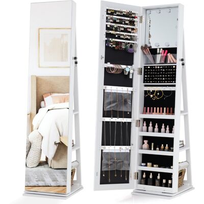 CostwayArmoire à Bijoux Pivotante à 360° avec Miroir Pleine Longueur & Étagères Arrière Miroir avec Éclairage 3 Boîtes en Acrylique Blanc - Publicité CostwayArmoire à Bijoux Pivotante à 360° avec Miroir Pleine Longueur & Étagères Arrière Miroir avec Éclairage 3 Boîtes en Acrylique Blanc - Publicité