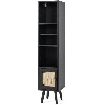 CostwayMeuble Colonne de Rangement avec Porte Rotin et Pieds en Bois Massif Meuble de Salle de Bain Étagère Réglable 29,5x29,5x137cm Noir - Publicité CostwayMeuble Colonne de Rangement avec Porte Rotin et Pieds en Bois Massif Meuble de Salle de Bain Étagère Réglable 29,5x29,5x137cm Noir - Publicité