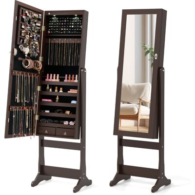 CostwayArmoire à Bijoux Autonome Armoire à Bijoux Verrouillable avec Miroir Pleine Longueur et Lumières LED Organisateur de Rangement Marron - Publicité CostwayArmoire à Bijoux Autonome Armoire à Bijoux Verrouillable avec Miroir Pleine Longueur et Lumières LED Organisateur de Rangement Marron - Publicité