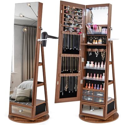 CostwayArmoire à Bijoux Pivotante à 360°Miroir Pleine Longueur Lumières LED Etagère 3 Niveaux Porte Verrouillable Marron - Publicité CostwayArmoire à Bijoux Pivotante à 360°Miroir Pleine Longueur Lumières LED Etagère 3 Niveaux Porte Verrouillable Marron - Publicité
