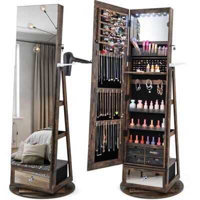 Costway Armoire à Bijoux Pivotante avec Miroir LED - Rangement Bijoux - Publicité Costway Armoire à Bijoux Pivotante avec Miroir LED - Rangement Bijoux - Publicité