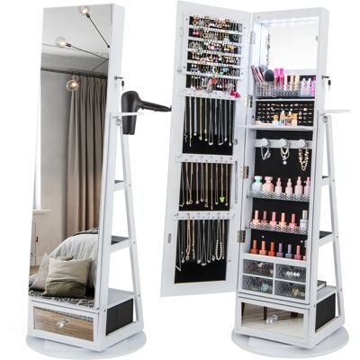 CostwayArmoire à Bijoux Pivotante à 360°Miroir Pleine Longueur Lumières LED Etagère 3 Niveaux Porte Verrouillable Blanc - Publicité CostwayArmoire à Bijoux Pivotante à 360°Miroir Pleine Longueur Lumières LED Etagère 3 Niveaux Porte Verrouillable Blanc - Publicité