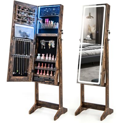 CostwayArmoire à Bijoux sur Pied avec Lumières LED Armoire Verrouillable avec Miroir Pleine Longueur Éclairé Noyer - Publicité CostwayArmoire à Bijoux sur Pied avec Lumières LED Armoire Verrouillable avec Miroir Pleine Longueur Éclairé Noyer - Publicité
