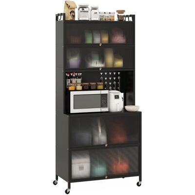 CostwayArmoire de Cuisine à 6 Niveaux Buffet avec Huches Portes Battantes Plan de Travail pour Micro-ondes Panneau Perforé avec Crochets Noir - Publicité CostwayArmoire de Cuisine à 6 Niveaux Buffet avec Huches Portes Battantes Plan de Travail pour Micro-ondes Panneau Perforé avec Crochets Noir - Publicité