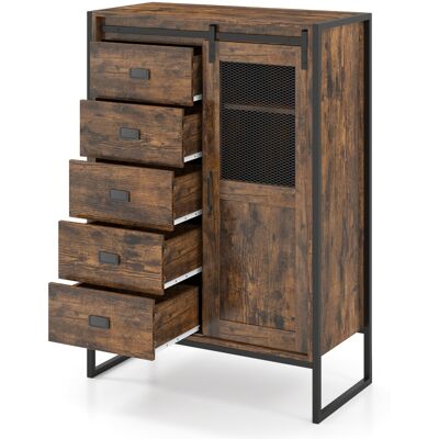 CostwayArmoire de Rangement sur Pied Organiseur Rustique avec Porte Coulissante 5 Tiroirs et Étagères Réglables Buffet Indépendante Marron Rustique - Publicité CostwayArmoire de Rangement sur Pied Organiseur Rustique avec Porte Coulissante 5 Tiroirs et Étagères Réglables Buffet Indépendante Marron Rustique - Publicité
