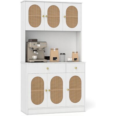 CostwayArmoire de Rangement Buffet avec Vitrine Station de Recharge 6 Portes en Rotin 2 Tiroirs 4 Étagères Réglables Buffet Bohème Blanc - Publicité CostwayArmoire de Rangement Buffet avec Vitrine Station de Recharge 6 Portes en Rotin 2 Tiroirs 4 Étagères Réglables Buffet Bohème Blanc - Publicité