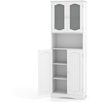 CostwayArmoire de Rangement de 164 cm de Haut Armoire Haute Autoportante Portes en Verre Givré Etagères pour Salle de Bain Cuisine Salon Blanc - Publicité CostwayArmoire de Rangement de 164 cm de Haut Armoire Haute Autoportante Portes en Verre Givré Etagères pour Salle de Bain Cuisine Salon Blanc - Publicité