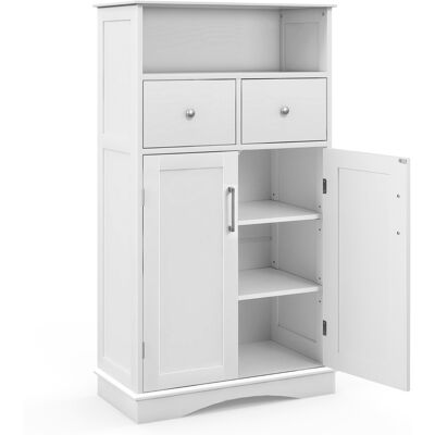 CostwayArmoire Autoportante avec 2 Portes 2 Tiroirs et 2 Etagères Réglables Organisateur de Rangement pour Salon Salle de Bain Cuisine Blanc - Publicité CostwayArmoire Autoportante avec 2 Portes 2 Tiroirs et 2 Etagères Réglables Organisateur de Rangement pour Salon Salle de Bain Cuisine Blanc - Publicité
