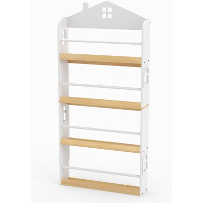 CostwayÉtagère pour Enfants en Forme de Maison Étagère en Bois à 4 Niveaux avec Barrières Anti-chute et Barres Métalliques Conception Blanc - Publicité CostwayÉtagère pour Enfants en Forme de Maison Étagère en Bois à 4 Niveaux avec Barrières Anti-chute et Barres Métalliques Conception Blanc - Publicité