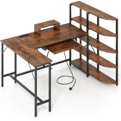 CostwayBureau en L avec Étagères de Rangement Bureau d Ordinateur d Angle avec Station de Charge Bureau de Jeu 160*108*109cm Marron Rustique - Publicité CostwayBureau en L avec Étagères de Rangement Bureau d Ordinateur d Angle avec Station de Charge Bureau de Jeu 160*108*109cm Marron Rustique - Publicité