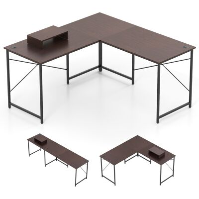 CostwayBureau en Forme de L Réversible de 150 cm avec Prise Intégrée Support Amovible pour Hôte/Écran Trous de Gestion des Câbles Café - Publicité CostwayBureau en Forme de L Réversible de 150 cm avec Prise Intégrée Support Amovible pour Hôte/Écran Trous de Gestion des Câbles Café - Publicité