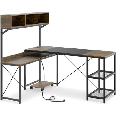 CostwayBureau d'Ordinateur en Forme de L avec Prises Électriques Table d'Angle avec Étagère de Rangement Compartiments Étagères Marron Rustique - Publicité CostwayBureau d'Ordinateur en Forme de L avec Prises Électriques Table d'Angle avec Étagère de Rangement Compartiments Étagères Marron Rustique - Publicité