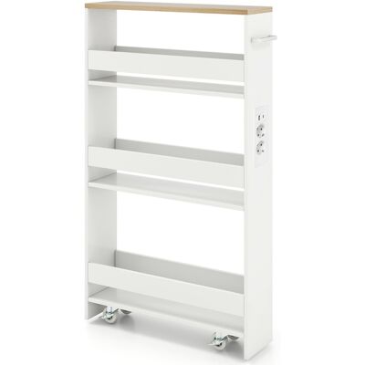 CostwayChariot de Rangement Slim 13 CM avec Station de Recharge Chariot de Cuisine Roulant à 4 Étagères avec Poignée et Garde-Corps Blanc - Publicité CostwayChariot de Rangement Slim 13 CM avec Station de Recharge Chariot de Cuisine Roulant à 4 Étagères avec Poignée et Garde-Corps Blanc - Publicité