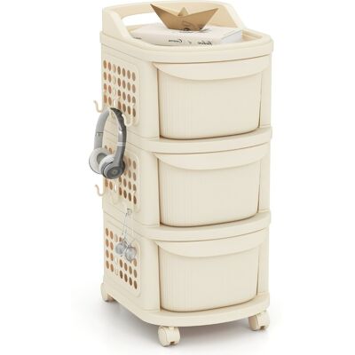 CostwayChariot Utilitaire à 3 Tiroirs Organisateur de Rangement en Plastique Roulant avec Roulettes 6 Crochets Panneau Perforé Blanc - Publicité CostwayChariot Utilitaire à 3 Tiroirs Organisateur de Rangement en Plastique Roulant avec Roulettes 6 Crochets Panneau Perforé Blanc - Publicité
