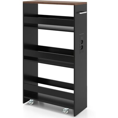 CostwayChariot de Rangement Slim 20 CM avec Station de Recharge Chariot de Cuisine Roulant à 4 Étagères avec Poignée et Garde-Corps Noir & Marron - Publicité CostwayChariot de Rangement Slim 20 CM avec Station de Recharge Chariot de Cuisine Roulant à 4 Étagères avec Poignée et Garde-Corps Noir & Marron - Publicité