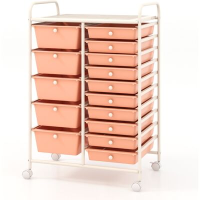 CostwayChariot avec Tiroirs avec 2 Freins à Pieds Chariot de Rangement avec 15 Tiroirs en Plastique 63 x 37 x 87 CM Blanc + Rose - Publicité CostwayChariot avec Tiroirs avec 2 Freins à Pieds Chariot de Rangement avec 15 Tiroirs en Plastique 63 x 37 x 87 CM Blanc + Rose - Publicité