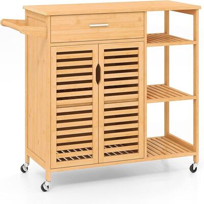 CostwayÎlot de Cuisine Mobile de 90 cm Chariot de Rangement en Bambou avec Roues Bloquables Tiroir Étagères Ouvertes et Armoire à 2 Portes Naturel - Publicité CostwayÎlot de Cuisine Mobile de 90 cm Chariot de Rangement en Bambou avec Roues Bloquables Tiroir Étagères Ouvertes et Armoire à 2 Portes Naturel - Publicité
