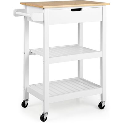 CostwayDesserte Cuisine en Bambou avec Tiroir Chariot de Service avec Porte-serviettes 2 Étagères Ouvertes pour Salle à Manger Blanc - Publicité CostwayDesserte Cuisine en Bambou avec Tiroir Chariot de Service avec Porte-serviettes 2 Étagères Ouvertes pour Salle à Manger Blanc - Publicité