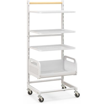 CostwayChariot de Rangement 4 Étages Chariot de Rangement Métallique Ajustables Poignée en Bois de Caoutchouc et Roulettes Verrouillables Blanc - Publicité CostwayChariot de Rangement 4 Étages Chariot de Rangement Métallique Ajustables Poignée en Bois de Caoutchouc et Roulettes Verrouillables Blanc - Publicité