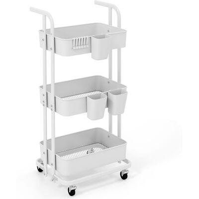 Costway - Chariot roulant à 3 niveaux - Blanc - roues verrouillables - 4 roues - Rolling cart - Publicité Costway - Chariot roulant à 3 niveaux - Blanc - roues verrouillables - 4 roues - Rolling cart - Publicité