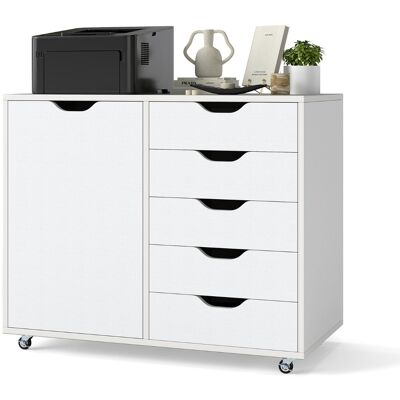 CostwayClasseur de Bureau à 5 Tiroirs avec Porte Classeur Mobile en Bois avec Étagère Réglable Classeur Latéral Roulant avec 5 Roulettes Blanc - Publicité CostwayClasseur de Bureau à 5 Tiroirs avec Porte Classeur Mobile en Bois avec Étagère Réglable Classeur Latéral Roulant avec 5 Roulettes Blanc - Publicité