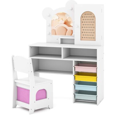 CostwayCoiffeuse pour Enfants avec Lumières avec Fauteuil 5 Tiroirs et 2 Compartiments Armoire à Porte Unique Étagère Ouverte pour 3+ Ans Blanc - Publicité CostwayCoiffeuse pour Enfants avec Lumières avec Fauteuil 5 Tiroirs et 2 Compartiments Armoire à Porte Unique Étagère Ouverte pour 3+ Ans Blanc - Publicité