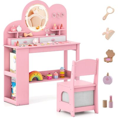 CostwayCoiffeuse Princesse pour Enfants avec Lumières avec 2 Tiroirs Bibliothèque à 2 Niveaux 3 Crochets et 2 Étagères Ouvertes pour 3+ Ans Rose - Publicité CostwayCoiffeuse Princesse pour Enfants avec Lumières avec 2 Tiroirs Bibliothèque à 2 Niveaux 3 Crochets et 2 Étagères Ouvertes pour 3+ Ans Rose - Publicité