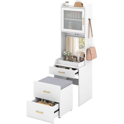 CostwayCoiffeuse avec Miroir Rabattable Table de Maquillage Gain de Place avec Tiroirs&Armoire Tabouret de Rangement Mobile Étagère Réglable Blanc - Publicité CostwayCoiffeuse avec Miroir Rabattable Table de Maquillage Gain de Place avec Tiroirs&Armoire Tabouret de Rangement Mobile Étagère Réglable Blanc - Publicité
