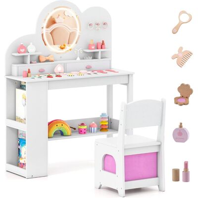 CostwayCoiffeuse Princesse pour Enfants avec Lumières avec 2 Tiroirs Bibliothèque à 2 Niveaux 3 Crochets et 2 Étagères Ouvertes pour 3+ Ans Blanc - Publicité CostwayCoiffeuse Princesse pour Enfants avec Lumières avec 2 Tiroirs Bibliothèque à 2 Niveaux 3 Crochets et 2 Étagères Ouvertes pour 3+ Ans Blanc - Publicité