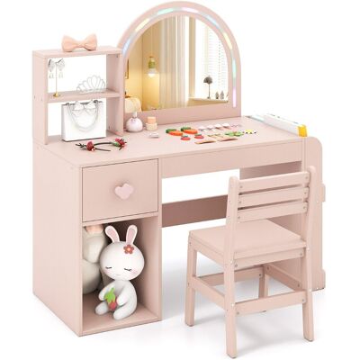 CostwayCoiffeuse pour Enfants avec Lumières Table de Maquillage Princesse avec Miroir Éclairé Bibliothèque Ouverte Tiroir de Rangement Rose - Publicité CostwayCoiffeuse pour Enfants avec Lumières Table de Maquillage Princesse avec Miroir Éclairé Bibliothèque Ouverte Tiroir de Rangement Rose - Publicité