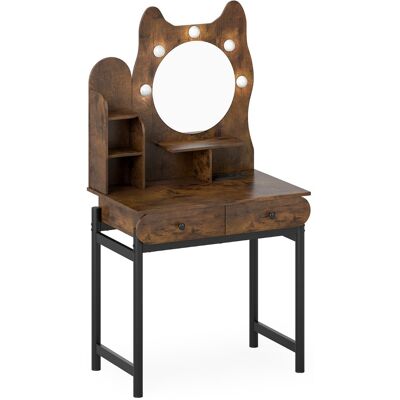 CostwayCoiffeuse en Forme de Chat avec Miroir & 3 Modes d'Éclairage Luminosité Réglable Étagères Ouvertes & 2 Tiroirs Station de Charge Marron - Publicité CostwayCoiffeuse en Forme de Chat avec Miroir & 3 Modes d'Éclairage Luminosité Réglable Étagères Ouvertes & 2 Tiroirs Station de Charge Marron - Publicité