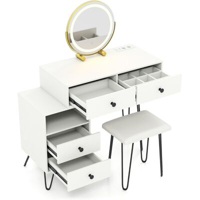 CostwayCoiffeuse avec Miroir et Lumières Ensemble Moderne avec Station de Charge Miroir Rotatif 4 Tiroirs Coulissants Compartiment Ouvert Blanc - Publicité CostwayCoiffeuse avec Miroir et Lumières Ensemble Moderne avec Station de Charge Miroir Rotatif 4 Tiroirs Coulissants Compartiment Ouvert Blanc - Publicité