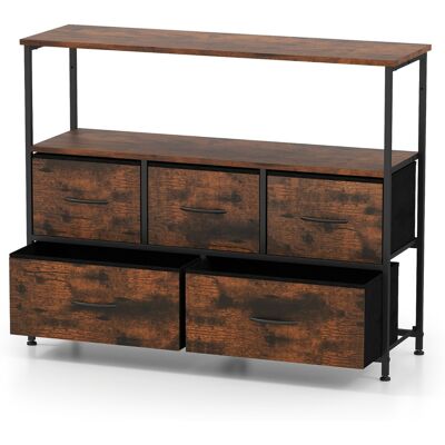 CostwayCommode pour Chambre avec 5 Tiroirs Large Commode de Rangement avec 2 Étagères Ouvertes en Bois et Cadre Métallique Robuste Marron Rustique - Publicité CostwayCommode pour Chambre avec 5 Tiroirs Large Commode de Rangement avec 2 Étagères Ouvertes en Bois et Cadre Métallique Robuste Marron Rustique - Publicité