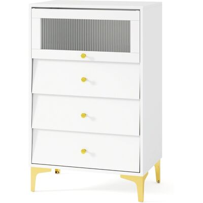 CostwayCommode 3 Tiroirs Armoire de Rangement Moderne avec Porte en Verre Strié Basculante et Tiroirs Coulissants Pieds Métalliques Dorés Blanc - Publicité CostwayCommode 3 Tiroirs Armoire de Rangement Moderne avec Porte en Verre Strié Basculante et Tiroirs Coulissants Pieds Métalliques Dorés Blanc - Publicité