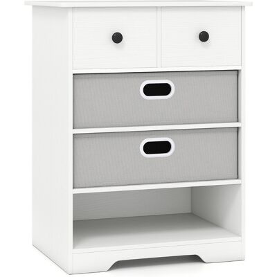 CostwayCommode à 4 Tiroirs Rangement Moderne avec Étagères Ouvertes Table de Chevet Autoportante avec Kits Anti-basculement Blanc - Publicité CostwayCommode à 4 Tiroirs Rangement Moderne avec Étagères Ouvertes Table de Chevet Autoportante avec Kits Anti-basculement Blanc - Publicité