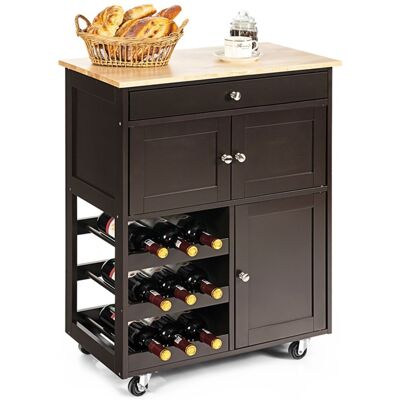 CostwayDesserte de Cuisine Roulante Chariot de Service avec 1 Tiroir 2 Armoires 1 Casier à Vin en Bois 67x37x86,5cm Brun - Publicité CostwayDesserte de Cuisine Roulante Chariot de Service avec 1 Tiroir 2 Armoires 1 Casier à Vin en Bois 67x37x86,5cm Brun - Publicité