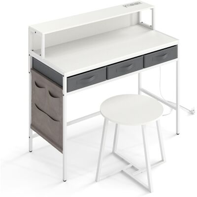 CostwayEnsemble Coiffeuse avec Tabouret et Support pour Moniteur avec Prises Intégrées Tiroirs de Rangement en Tissu Poches Latérales Blanc - Publicité CostwayEnsemble Coiffeuse avec Tabouret et Support pour Moniteur avec Prises Intégrées Tiroirs de Rangement en Tissu Poches Latérales Blanc - Publicité