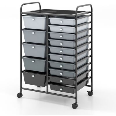 CostwayChariot avec Tiroirs avec 2 Freins à Pieds Chariot de Rangement avec 15 Tiroirs en Plastique 63 x 37 x 87 CM Noir + Gris - Publicité CostwayChariot avec Tiroirs avec 2 Freins à Pieds Chariot de Rangement avec 15 Tiroirs en Plastique 63 x 37 x 87 CM Noir + Gris - Publicité