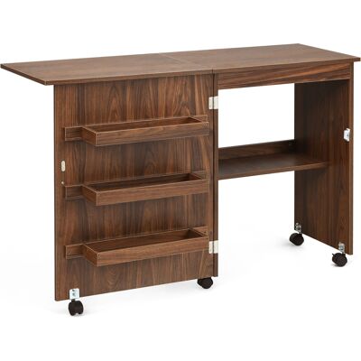 CostwayTable de Couture Pliante à Roulettes Meuble pour Machine à Coudre avec 3 Etagères en MDF 118,5x40x79,5 cm Brun - Publicité CostwayTable de Couture Pliante à Roulettes Meuble pour Machine à Coudre avec 3 Etagères en MDF 118,5x40x79,5 cm Brun - Publicité