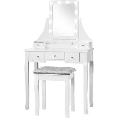 CostwayCoiffeuse Table de Maquillage avec 10 Ampoules LED avec 5 Tiroirs et Boîtes de Rangement Amovibles Blanc - Publicité CostwayCoiffeuse Table de Maquillage avec 10 Ampoules LED avec 5 Tiroirs et Boîtes de Rangement Amovibles Blanc - Publicité