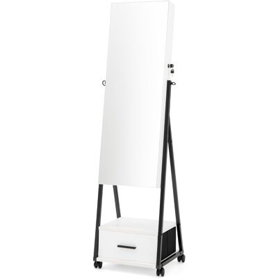 CostwayArmoire à Bijoux à Roulettes avec Miroir et Tiroir 9 Compartiments Porte Verrouillable Blanc 42 x 38 x 157 CM Blanc - Publicité CostwayArmoire à Bijoux à Roulettes avec Miroir et Tiroir 9 Compartiments Porte Verrouillable Blanc 42 x 38 x 157 CM Blanc - Publicité