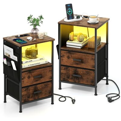 CostwayLot de 2 Table d Appoint avec Station de Charge Table de Chevet avec 2 Tiroirs en Tissu Pliants 6 Poches Latérales Marron Rustique - Publicité CostwayLot de 2 Table d Appoint avec Station de Charge Table de Chevet avec 2 Tiroirs en Tissu Pliants 6 Poches Latérales Marron Rustique - Publicité